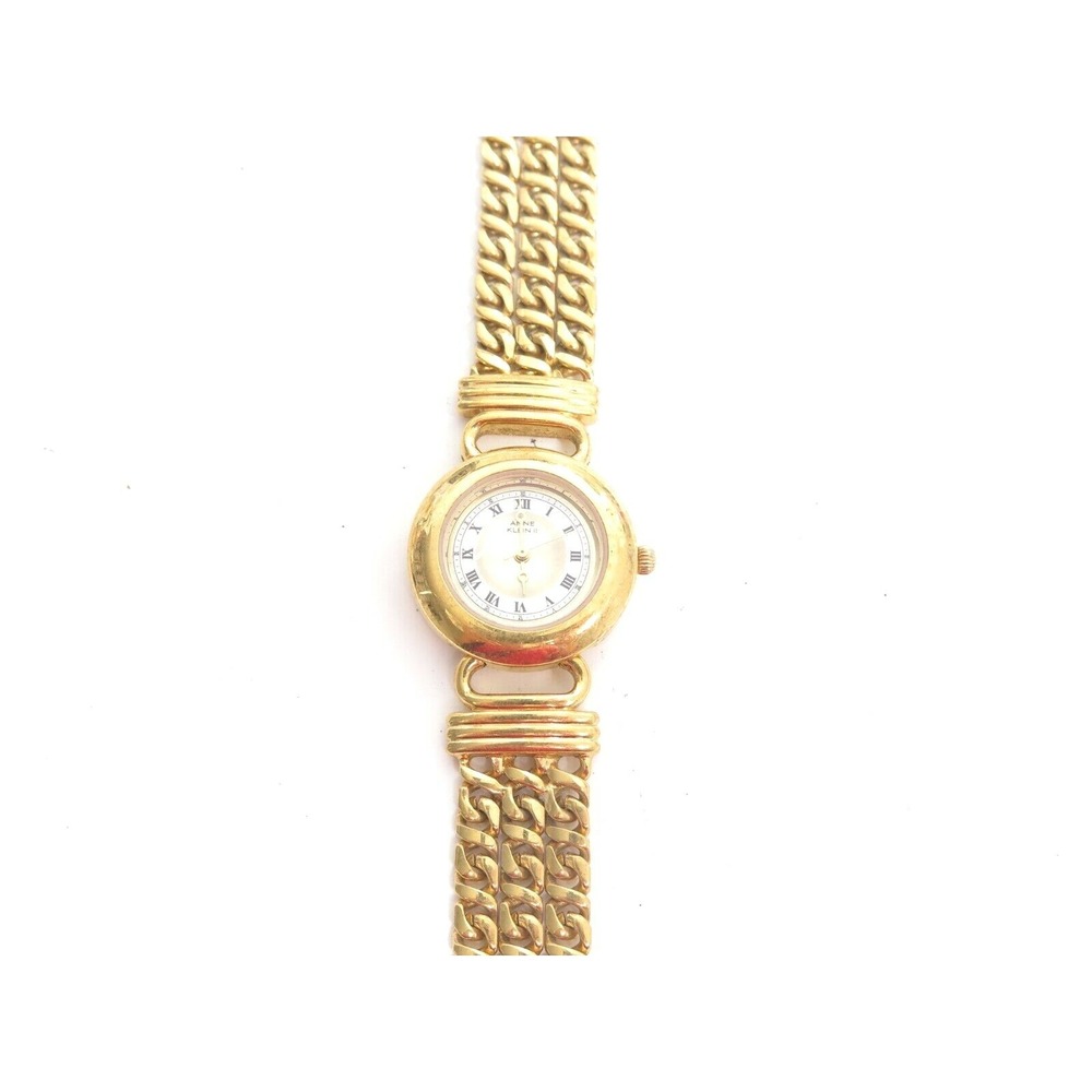 Anne Klein II Ladies Gold Plated Snazzy 3 Row Chain‎ Link Wristwatch Working!!